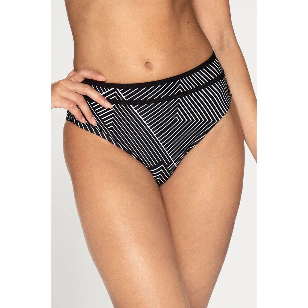 Nip Tuck Swim Womens Between The Lines Maevis Bikini Bottom Black White Sz 4 NWT